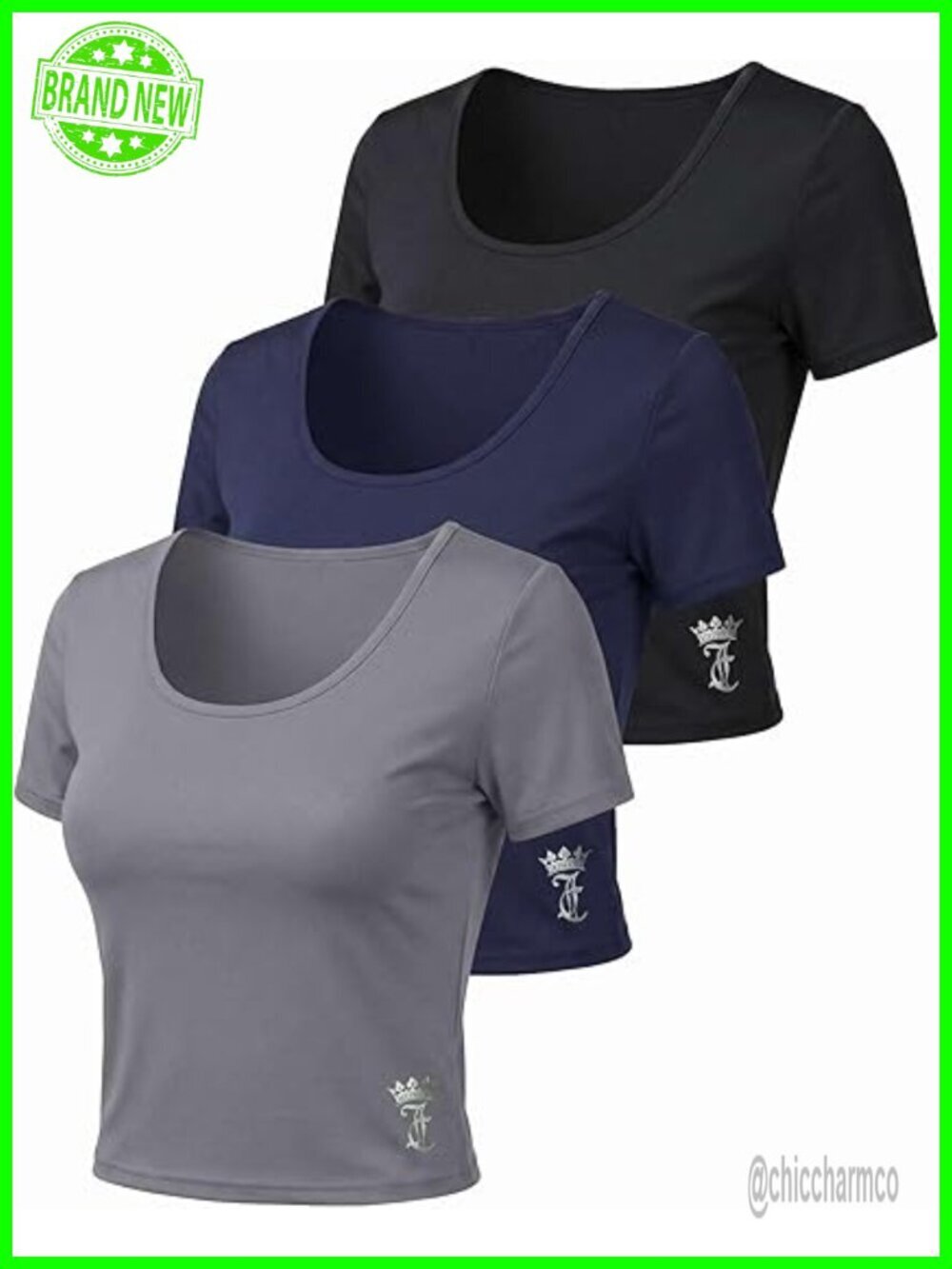 Dry Fit Crop Top Short Sleeve Scoop Neck Athletic Workout Yoga Tee